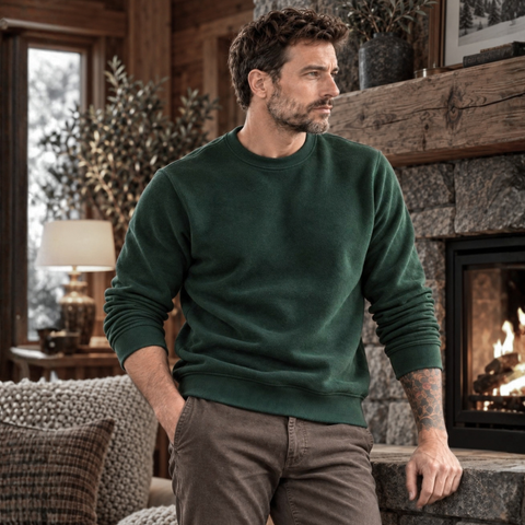 Pulover pentru bărbați - CHESTER VelvetCOTTON™ - Verde smarald