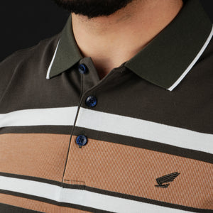 Tricou Polo pentru bărbați - Ares - Harvey - Kaki cu alb și cărămiziu