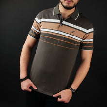 Tricou Polo pentru bărbați - Ares - Harvey - Kaki cu alb și cărămiziu