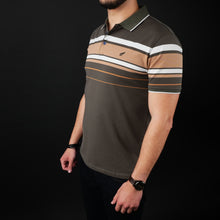 Tricou Polo pentru bărbați - Ares - Harvey - Kaki cu alb și cărămiziu