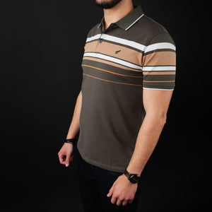 Tricou Polo pentru bărbați - Ares - Harvey - Kaki cu alb și cărămiziu