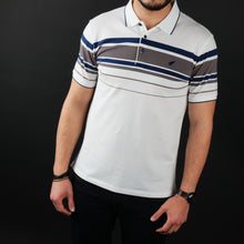 Tricou Polo pentru bărbați - Ares - Harvey - Alb cu bleumarin și maro