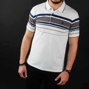 Tricou Polo pentru bărbați - Ares - Harvey - Alb cu bleumarin și maro
