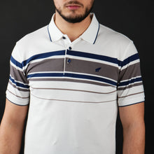 Tricou Polo pentru bărbați - Ares - Harvey - Alb cu bleumarin și maro
