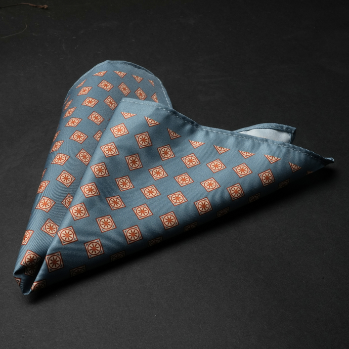 Batistă de buzunar - Gri petrol și cărămiziu - Model geometric - M10