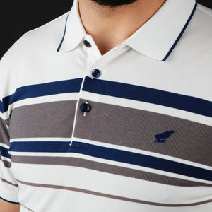 Tricou Polo pentru bărbați - Ares - Harvey - Alb cu bleumarin și maro