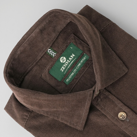 Cămașă din raiat fin - ZENMAN RoyalTOUCH™ - Corduroy EDITION - Maro Trufă