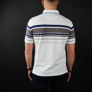 Tricou Polo pentru bărbați - Ares - Harvey - Alb cu bleumarin și maro