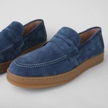 Pantofi bărbătești din piele - DeVille - Bleumarin - Velur