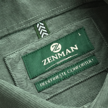 Cămașă din raiat fin - ZENMAN RoyalTOUCH™ - Corduroy EDITION - Verde Salvie