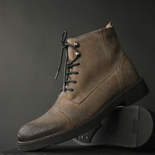 Ghete vintage din piele naturală velur - Gary - Bej - WAX Effect