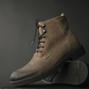 Ghete vintage din piele naturală velur - Gary - Bej - WAX Effect