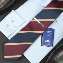 a tie with a blue and red striped tie and a blue and white striped tie