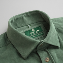 Cămașă din raiat fin - ZENMAN RoyalTOUCH™ - Corduroy EDITION - Verde Salvie