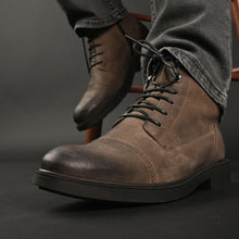 Ghete vintage din piele naturală velur - Gary - Bej - WAX Effect