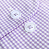 a close up of a purple and white checkered shirt