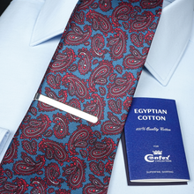 a red and blue tie and a blue book