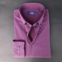 a pink shirt with a purple checkered pattern