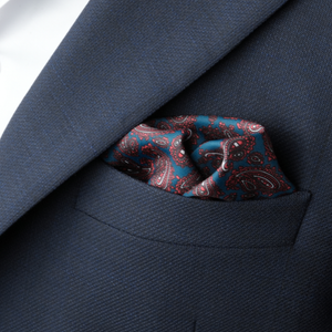 Batistă de buzunar - Albastru cu roșu - Model Paisley - M1