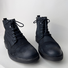 Ghete vintage din piele naturală velur - Gary - Negru - WAX Effect