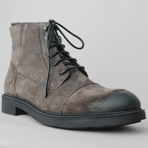 Ghete vintage din piele naturală velur - Gary - Gri închis - WAX Effect