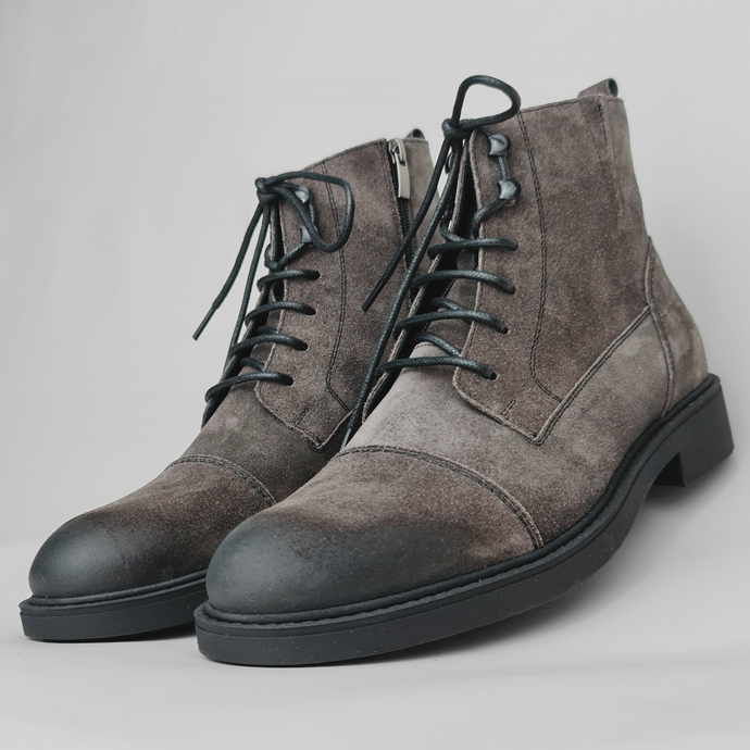 Ghete vintage din piele naturală velur - Gary - Gri închis - WAX Effect