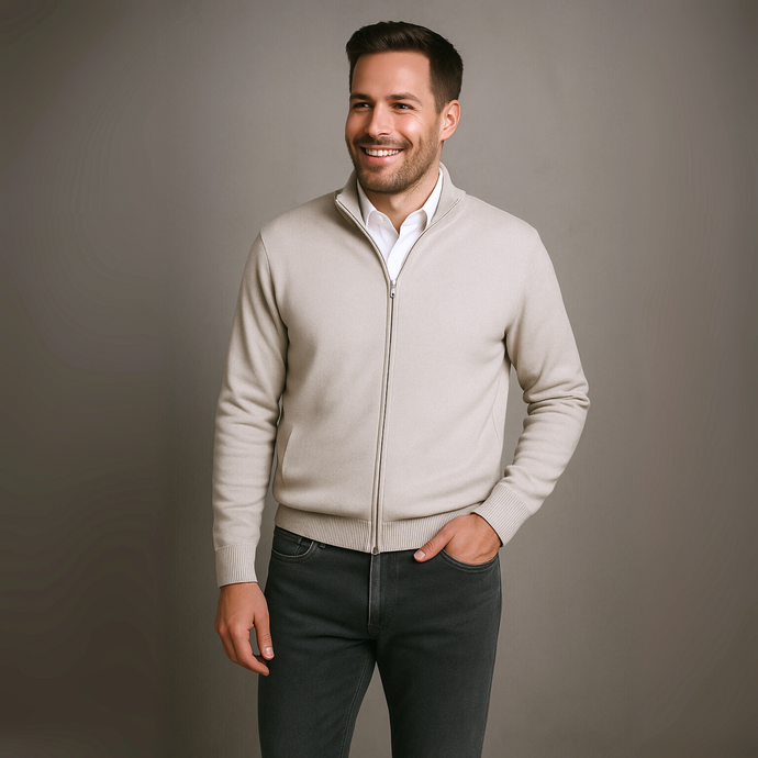 Pulover bărbătesc Premium Zip-UP - Bej
