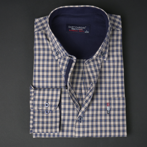 Cămașă pentru bărbați - Demetrios - Bej cu bleumarin