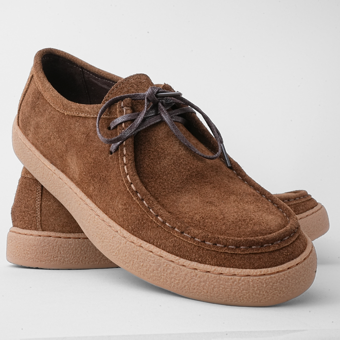 Pantofi bărbătești din piele - Folk - Maro cognac velur