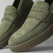 Pantofi bărbătești din piele - DeVille - Verde - Velur Wax Effect