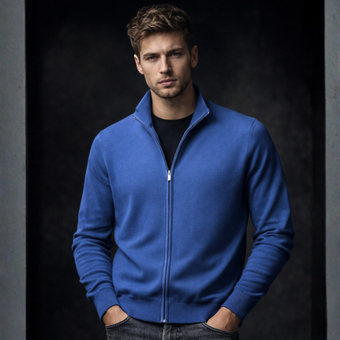 Pulover bărbătesc Premium Zip-UP - Albastru electric