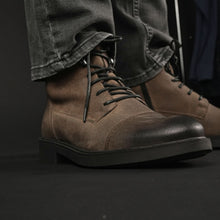 Ghete vintage din piele naturală velur - Gary - Bej - WAX Effect