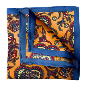 Batistă din mătase - Portocaliu și bleumarin - Model paisley
