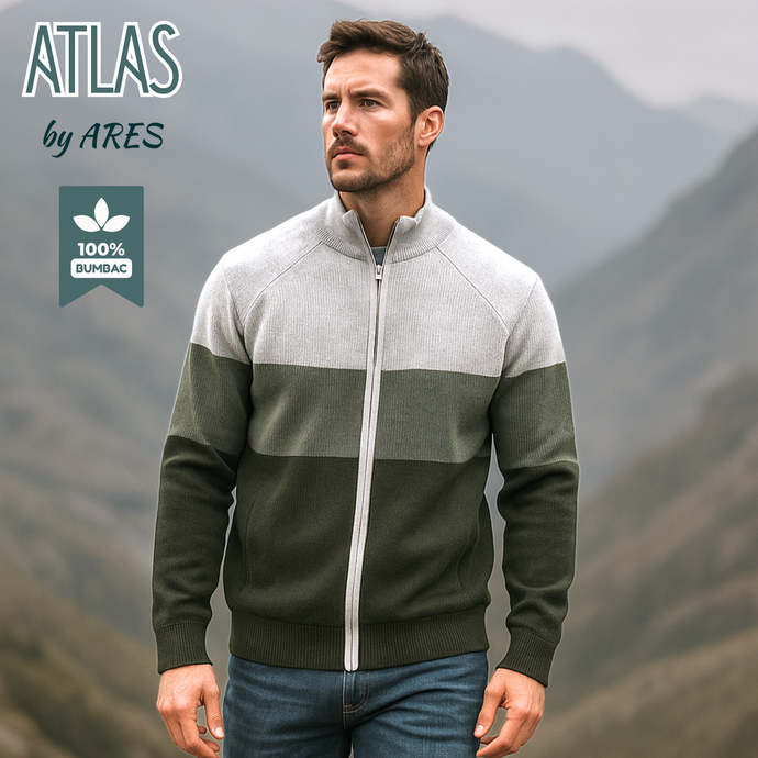 Pulover cu fermoar Ares - ATLAS - Gri cu verde și kaki