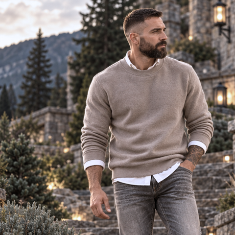 Pulover pentru bărbați - CHESTER VelvetCOTTON™ - Grej
