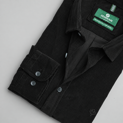Cămașă din raiat fin - ZENMAN RoyalTOUCH™ - Corduroy EDITION - Negru Absolut