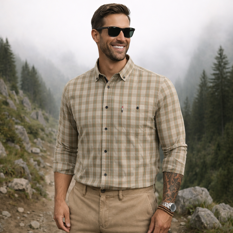 Cămașă pentru bărbați - Como - Bej cu verde