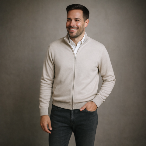 Pulover bărbătesc Premium Zip-UP - Bej