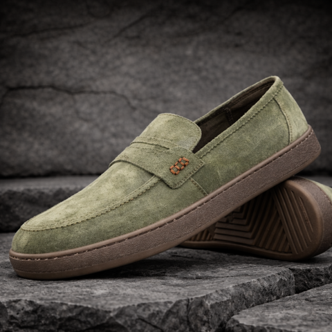 Pantofi bărbătești din piele - DeVille - Verde - Velur Wax Effect