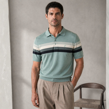 Tricou Polo pentru bărbați - ARES - CAPRI - Verde pal cu bleumarin și bej