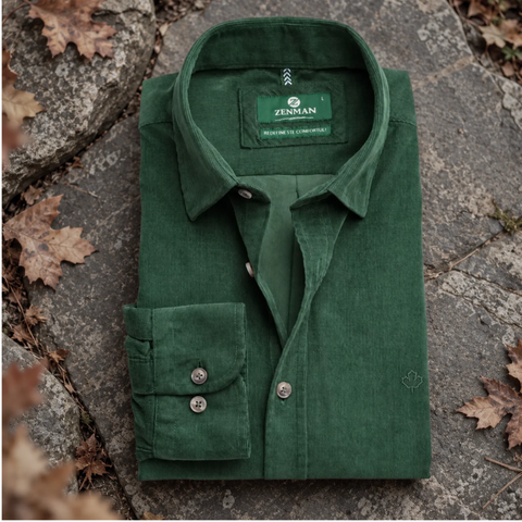 Cămașă din raiat fin - ZENMAN RoyalTOUCH™ - Corduroy EDITION - Verde Smarald