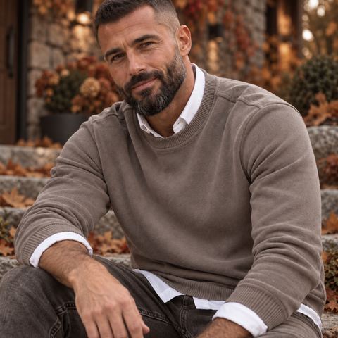 Pulover pentru bărbați - CHESTER VelvetCOTTON™ - Taupe