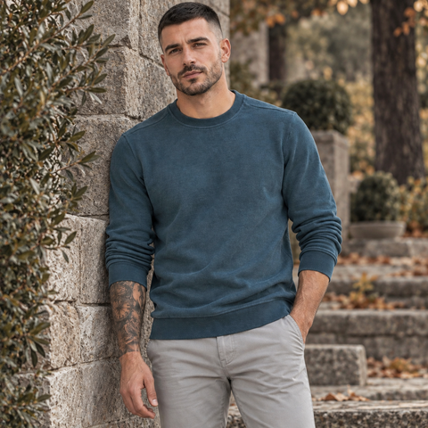 Pulover pentru bărbați - CHESTER VelvetCOTTON™ - Bleumarin indigo