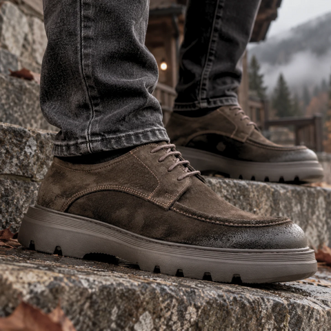 Pantofi bărbătești din piele - ZENMAN UltraLIGHT - Maro Ciocolată Velur
