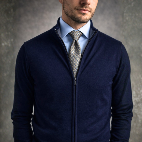 Pulover bărbătesc Premium Zip-UP - Bleumarin
