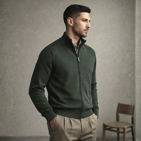 Pulover bărbătesc Premium Zip-UP - Verde închis