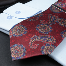 a close up of a tie on a table