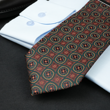 a close up of a tie on a table