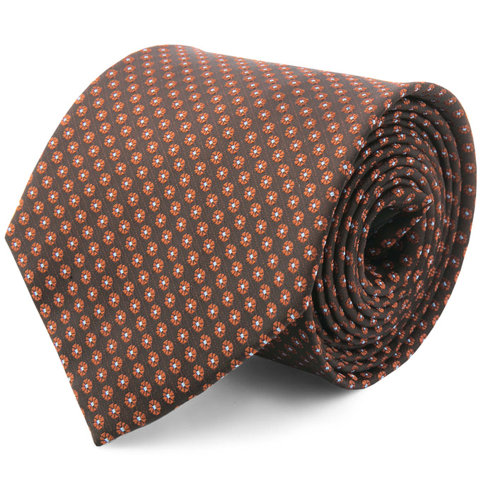 Cravata Gentleman - Maro cu micro-flori portocalii