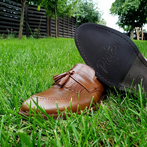 Pantofi barbatesti din piele - Ciucuri de Bucovina - Maro Vintage